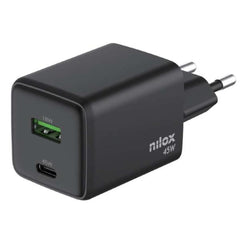 NILOX TECH - Caricabatteria da rete, tecnologia GaN, potenza massima 45 Watt, 2 porte totali, cavo USB-C a USB-C incluso, lunghezza cavo 2 metri, protezioni da cortocircuito
