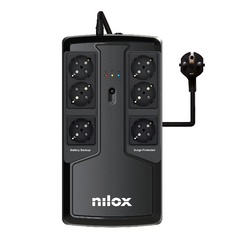 NILOX TECH - UPS Premium Line INTERACTIVE 850VA, connessione USB, 6 Prese Schuko 3 protezione e 3 backup, stabilizzazione Tensione tramite AVR, capacità batteria 5Ah