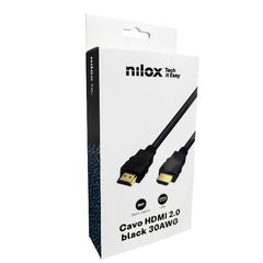 NILOX TECH - Cavo HDMI 2m con connettori tipo A maschio. Risoluzione HD fino a 4K@60 Hz e deep color. Risoluzione HD fino a 4K@60 Hz e deep color. Cavo High speed (Retail pack)