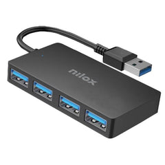 NILOX TECH - Hub con 4 porte USB-A 3.2 Gen1, connettore USB-A 3.2 output, lunghezza cavo 13 cm, velocità fino a 5 Gbps