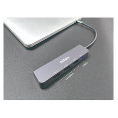 NILOX TECH -  Hub con 4 porte, 3 porte USB-A 3.0, porta USB-C, velocità fino a 5 Gbps, connettore USB-C output