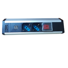 NILOX TECH - Multipresa da scrivania, 5 porte, 2 porte Schuko 10/16A tripolari, 2 porte USB, HDMI femmina, lunghezza cavo 1.5 mt