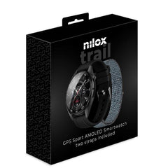 NILOX - Smartwatch Sportivo con GPS integrato,2 cinturini in confezione. display AMOLED da 1.43", certificazione IP68, monitoraggio salute, allenamento, compatibilità universale