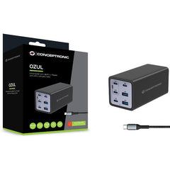 CARICATORE PD USB GaN 6-PORTE da 200 W con cavo di ricarica USB-C, (4x USB-C, 2x USB-A, QC 3.0, PD 3.1, PPS)