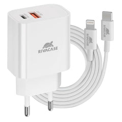Wall charger white PD 20W + QC3.0, USB-A + USB-C, with USB-C/Lightning cable