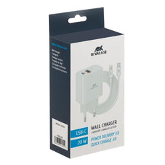 Wall charger white PD 20W + QC3.0, USB-A + USB-C, with USB-C/Lightning cable