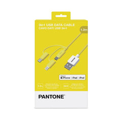 PANTONE - Cavo 3in1 connettori input MicroUsb/USB-C/Lightning con connettore output USB-A, lunghezza cavo 1.2 mt