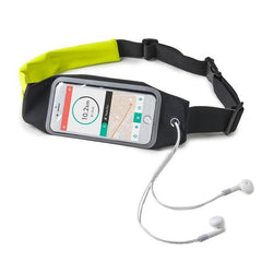 RUNBDUO - Cintura elastica regolabile ultra leggera, tasca interna porta smartphone, finestra trasparente per utilizzo touch, auricolari stereo jack 3,5mm, compatibili device 6.5"