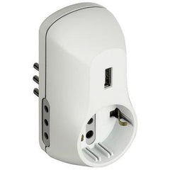 Adattatore 2 Prese F. 10A, Presa F. Tedesca, Presa USB. Presa Maschio 10A -Bianco-