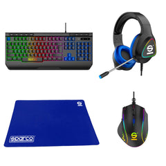 SPARCO - Kit Gaming 4in1, include tastiera full size a filo con layout USA, Cuffia stereo a filo con luci LED Rainbow, Mouse a filo e luci LED, tappetino [SPARCO COLLECTION]