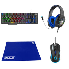 SPARCO -  Kit Gaming 4in1, include tastiera full size a filo con layout USA, Cuffia stereo a filo con luci LED Rainbow, Mouse a filo e luci LED, tappetino [SPARCO COLLECTION]