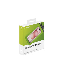 SPLASHBAG25 - Custodia impermeabile per smartphone fino a 7" dimensione display, design trasparente, chiusura ermetica, laccio a collo incluso