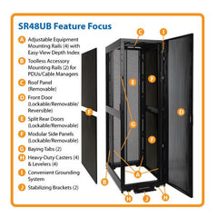 Tripplite 48U SmartRack Standard-Depth Rack Enclosure Cabinet with doors & side panels - SR48UB