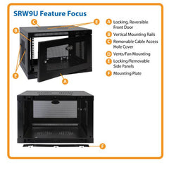 Tripplite SmartRack 9U Low-Profile Switch-Depth Wall-Mount Mini Rack Enclosure - SRW9U
