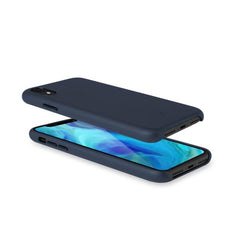 SUPERIOR - Cover in pelle sintetica con copertura tasti in alluminio colorato, colore blu compatibile con Apple iPhone Xr