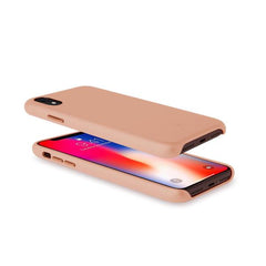 SUPERIOR - Cover in pelle sintetica con copertura tasti in alluminio colorato, colore rosa compatibile con Apple iPhone Xr