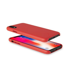 SUPERIOR - Cover in pelle sintetica con copertura tasti in alluminio colorato, colore rossa compatibile con Apple iPhone Xr