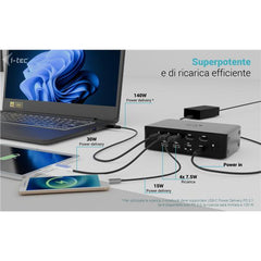 Docking station Thunderbolt5 Quattro Display, 5 porte USB, 2,5 GLAN con Alimentatore 140 W