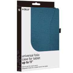 UNIFOLIOTAB11- Custodia universale a libro colore blu funzione stand con banda elastica di chiusura esterna compatibile con i Tablet fino a 11" dimensione display