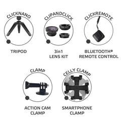 URBANKIT - Kit accessori per smartphone, Mini treppiede con gambe snodabili, dotato di filettatura 1/4", set di 3 lenti fotografiche per la fotocamera smartphone e telecomando