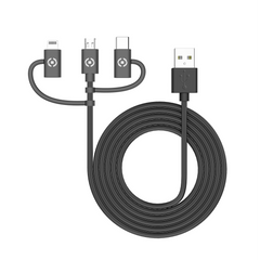 USB3IN1 - Cavo 3in1 connettori input MicroUsb/USB-C/Lightning con connettore output USB-A, lunghezza cavo 1 metro, potenza massima 12 Watt