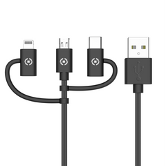 USB3IN1 - Cavo 3in1 connettori input MicroUsb/USB-C/Lightning con connettore output USB-A, lunghezza cavo 1 metro, potenza massima 12 Watt