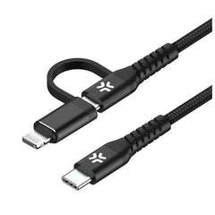 USBC2IN1 - Cavo 2in1 USB-C input a connettori USB-C e Lightning output, lunghezza 1 metro, potenza massima 100 Watt, certificazione "MFI" [POWER DELIVERY]