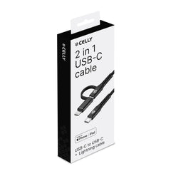 USBC2IN1 - Cavo 2in1 USB-C input a connettori USB-C e Lightning output, lunghezza 1 metro, potenza massima 100 Watt, certificazione "MFI" [POWER DELIVERY]