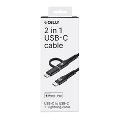 USBC2IN1 - Cavo 2in1 USB-C input a connettori USB-C e Lightning output, lunghezza 1 metro, potenza massima 100 Watt, certificazione "MFI" [POWER DELIVERY]