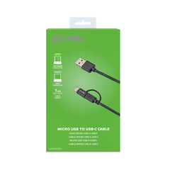 USBCMICRO - Cavo USB-A a Micro Usb, adattatore con porta USB-C, lunghezza cavo 1 metro, potenza massima 15 Watt