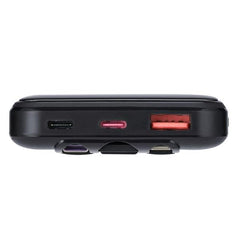 Battery Bank (10000 mAh) 22,5W fast charger con 3 cavi integrati (di cui Type C ed USB con funzione ricarica) Nero