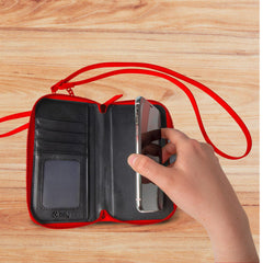 VENERE - Portafoglio universale con chiusura zip, laccio da polso e tracolla removibile inclusi, fissaggio smartphone magnetico compatibile con gli smartphone fino a 6.7"
