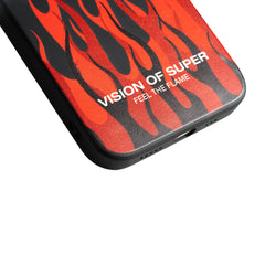 VISION OF SUPER - Cover in TPU con finitura soft touch colore nero con fiamme rosse compatibile con Apple iPhone 14 [VOS COLLECTION]