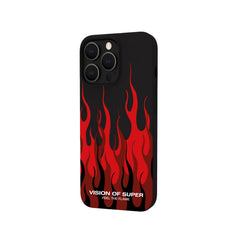 VISION OF SUPER - Cover in TPU con finitura soft touch colore nero con fiamme rosse compatibile con Apple iPhone 14 Pro [VOS COLLECTION]