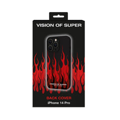 VISION OF SUPER - Cover in TPU con finitura soft touch colore nero con fiamme rosse compatibile con Apple iPhone 14 Pro [VOS COLLECTION]