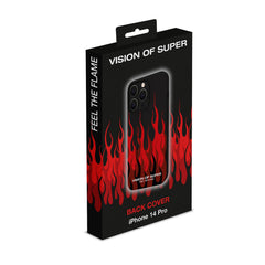 VISION OF SUPER - Cover in TPU con finitura soft touch colore nero con fiamme rosse compatibile con Apple iPhone 14 Pro [VOS COLLECTION]