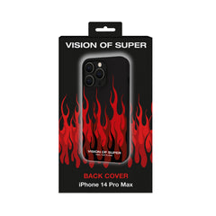 VISION OF SUPER - Cover in TPU con finitura soft touch colore nero con fiamme rosse compatibile con Apple iPhone 14 Pro Max [VOS COLLECTION]