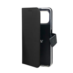 WALLY - Custodia a libro in pelle sintetica con chiusura flap magnetico, slot per carte e funzione stand colore nero compatibile con Apple iPhone 11