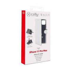 WALLY - Custodia a libro in pelle sintetica con chiusura flap magnetico, slot per carte e funzione stand colore bianco compatibile con Apple iPhone 11 Pro Max