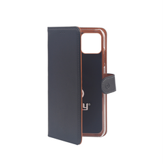 WALLY - Custodia a libro in pelle sintetica con chiusura flap magnetico, slot per carte e funzione stand colore nero compatibile con Apple iPhone 11 Pro Max