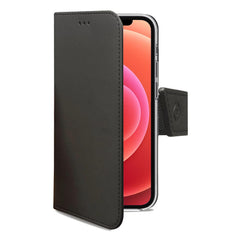 WALLY - Custodia a libro in pelle sintetica con chiusura flap magnetico, slot per carte e funzione stand colore nero compatibile con Apple iPhone 12 Pro/ iPhone 12