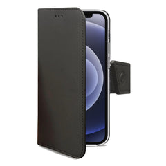 WALLY - Custodia a libro in pelle sintetica con chiusura flap magnetico, slot per carte e funzione stand colore nero compatibile con Apple iPhone 12 Pro Max