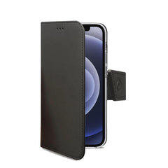 WALLY - Custodia a libro in pelle sintetica con chiusura flap magnetico, slot per carte e funzione stand colore nero compatibile con Apple iPhone 13