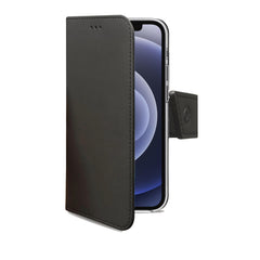WALLY - Custodia a libro in pelle sintetica con chiusura flap magnetico, slot per carte e funzione stand colore nero compatibile con Apple iPhone 13 Pro