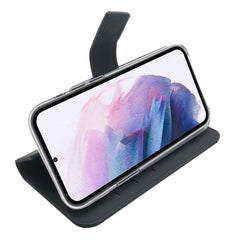 WALLY - Custodia a libro in pelle sintetica con chiusura flap magnetico, slot per carte e funzione stand colore nero compatibile con Samsung Galaxy S22+ 5G
