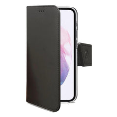 WALLY - Custodia a libro in pelle sintetica con chiusura flap magnetico, slot per carte e funzione stand colore nero compatibile con Samsung Galaxy S22+ 5G