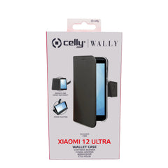 WALLY - Custodia a libro in pelle sintetica con chiusura flap magnetico, slot per carte e funzione stand colore nero compatibile con Xiaomi 12 Ultra