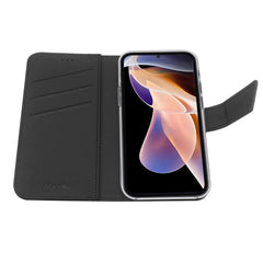WALLY - Custodia a libro in pelle sintetica con chiusura flap magnetico, slot per carte e funzione stand colore nero compatibile con Samsung Galaxy A13 4G