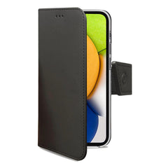 WALLY - Custodia a libro in pelle sintetica con chiusura flap magnetico, slot per carte e funzione stand colore nero compatibile con Samsung Galaxy A03