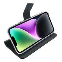 WALLY - Custodia a libro in pelle sintetica con chiusura flap magnetico, slot per carte e funzione stand colore nero compatibile con Apple iPhone 14